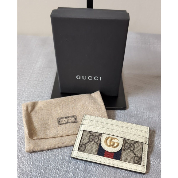 Gucci Ophidia GG White Blue/Red Stripe Card Case with box (New) - Picture 1 of 6
